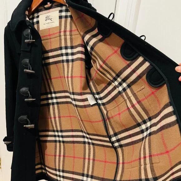 Authentic Burberry 100% Wool Duffle Coat Black Size US 44 / EU 54 XL - Picture 5 of 16